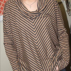 LOFT tan/grey sweater top stripe pattern.